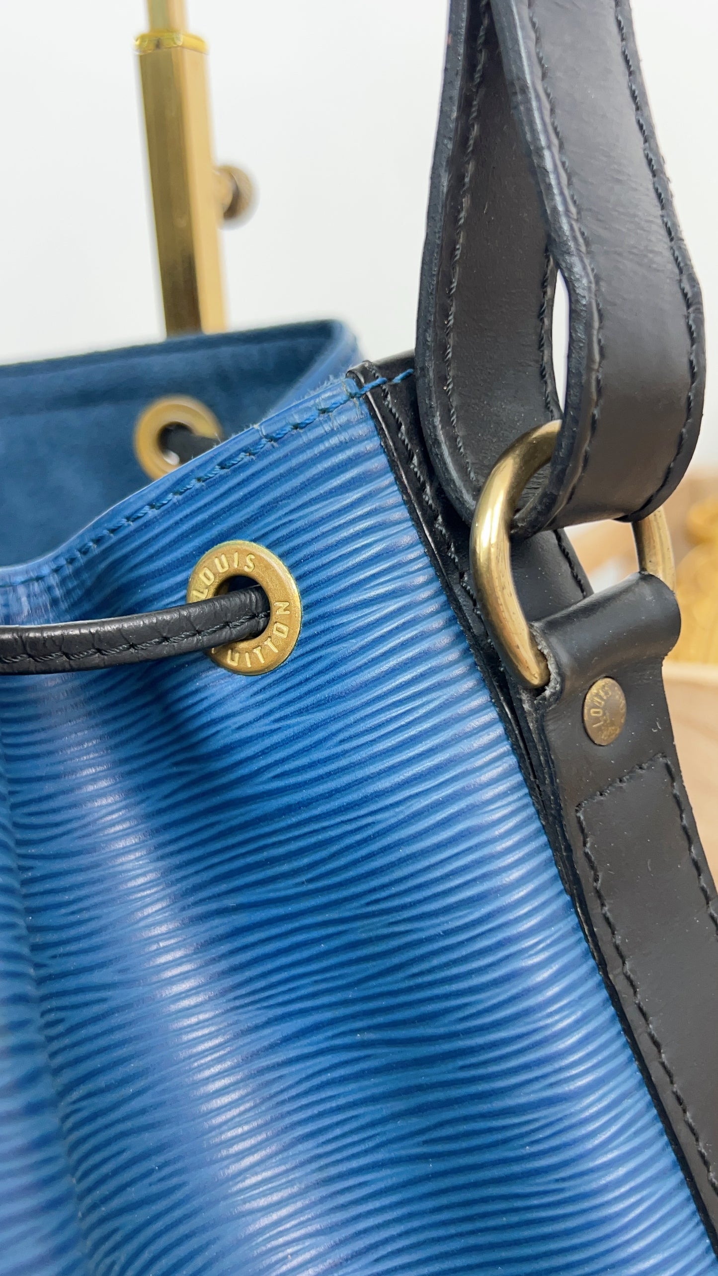 Louis Vuitton Blue and Black Epi Petit Noe Bucket Bag