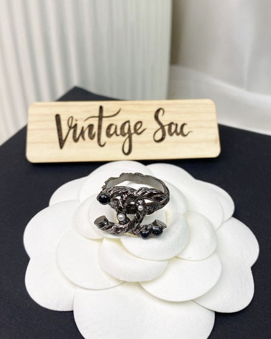 Chanel Black CC Ring