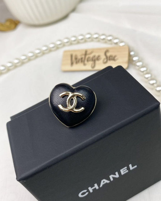 Chanel Black CC Heart Brooch (GHW)
