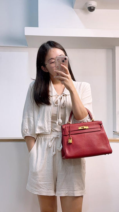 Hermes Red Togo Kelly 28 (GHW)