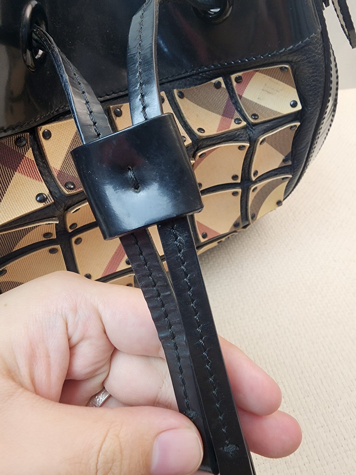 Burberry Nova Check Studded Warrior Armour Hobo Bag