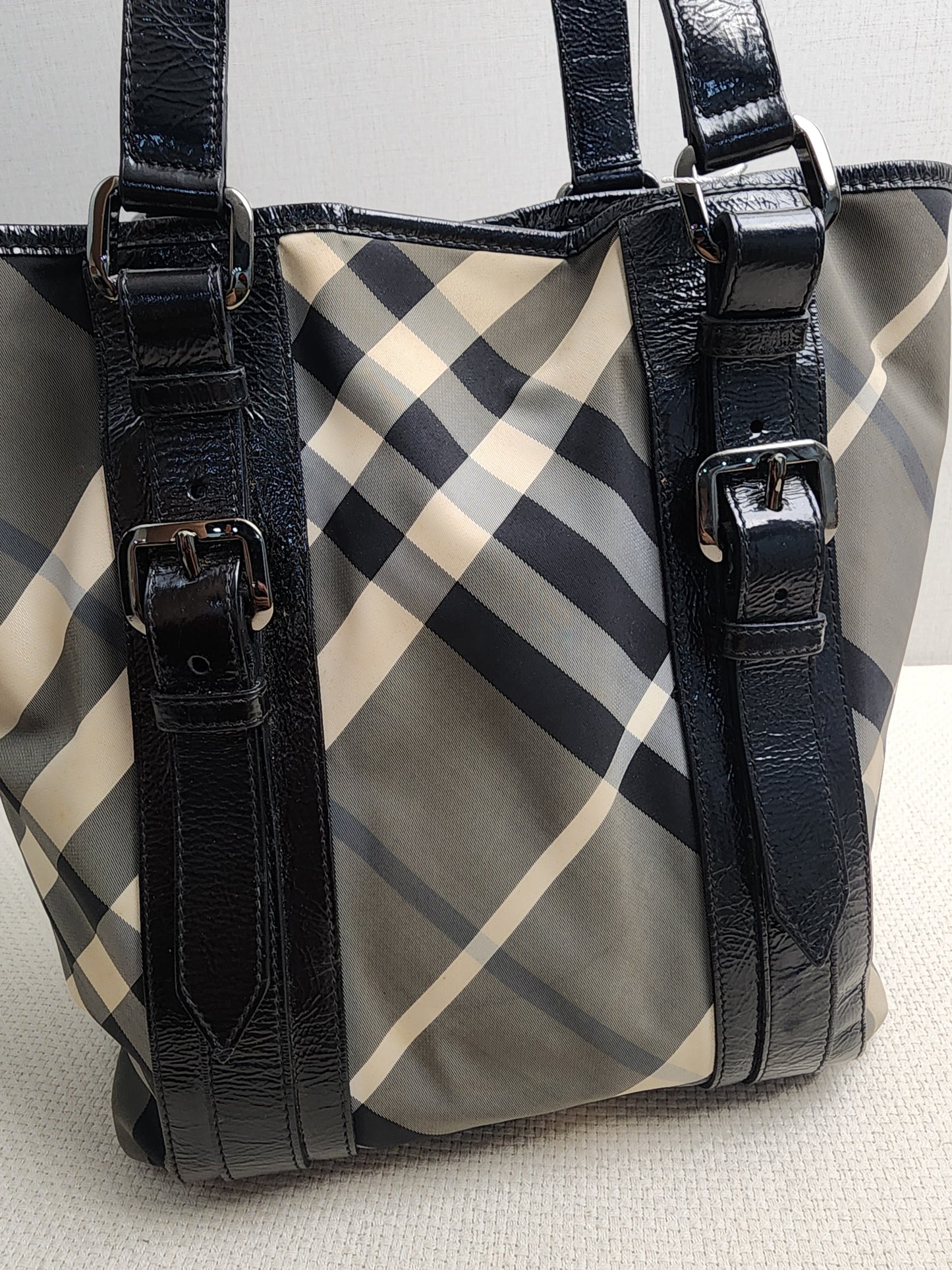 Burberry Black Nylon Beat Check Victoria Tote