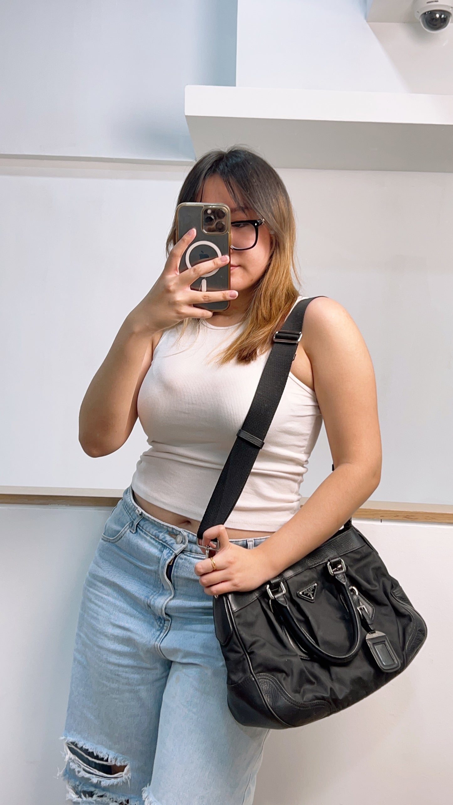 Prada Black Nylon / Leather Sling Tote