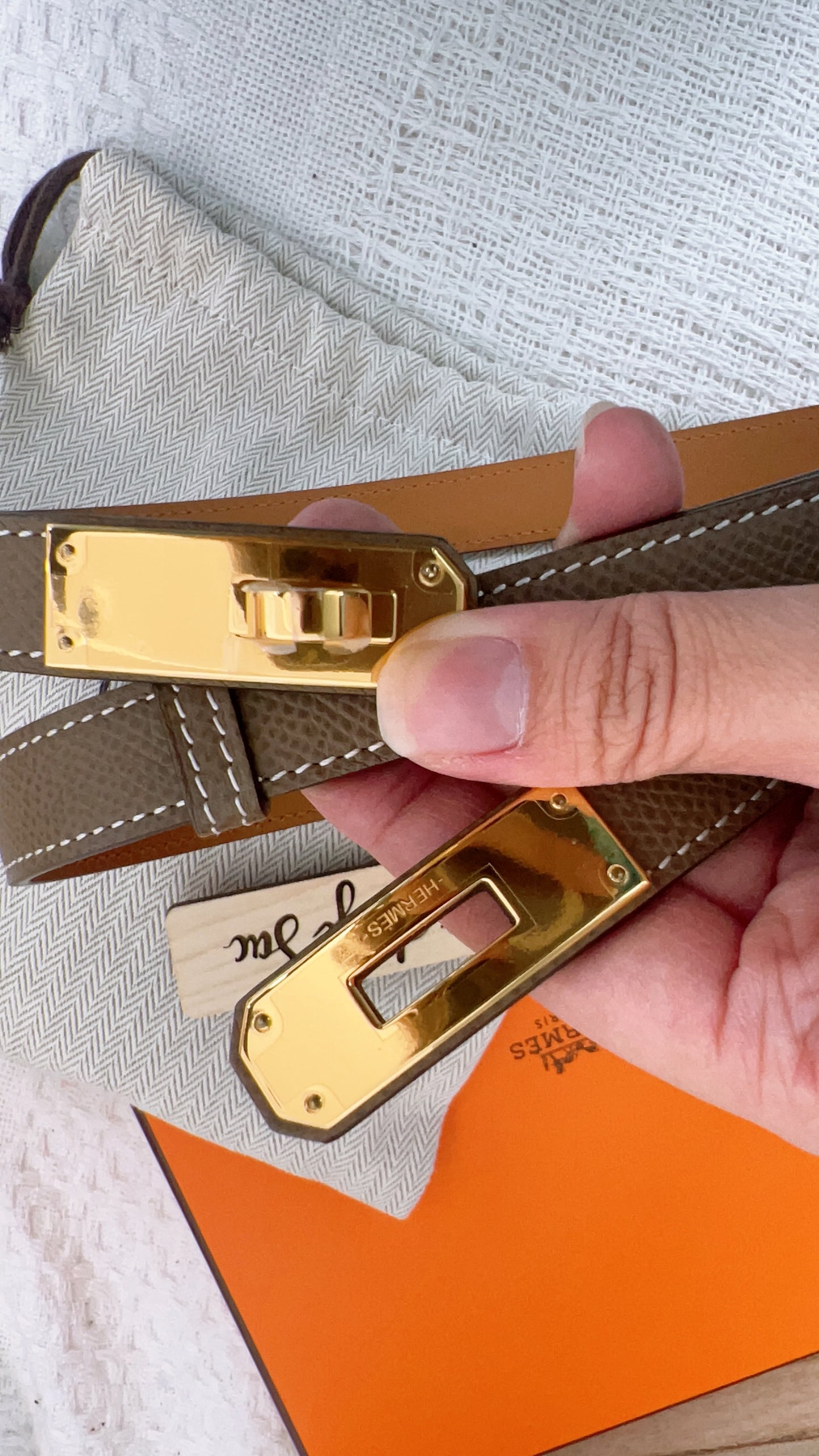 Hermes Epson Etoupe Kelly 18 Belt GHW