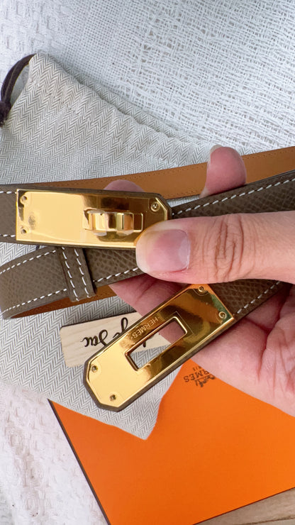 Hermes Epson Etoupe Kelly 18 Belt GHW