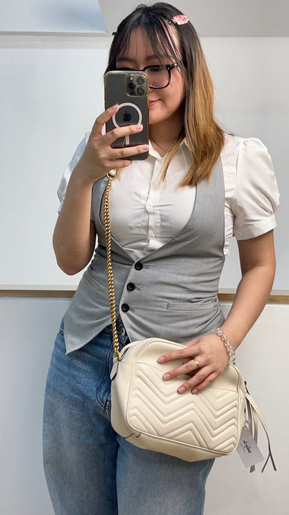 White Calfskin Medium Marmont Camera Bag GHW