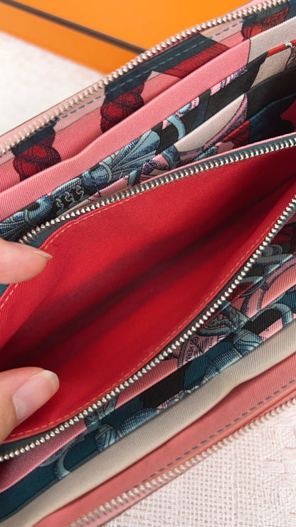 Hermes Pink Silk’in Classique Long Wallet