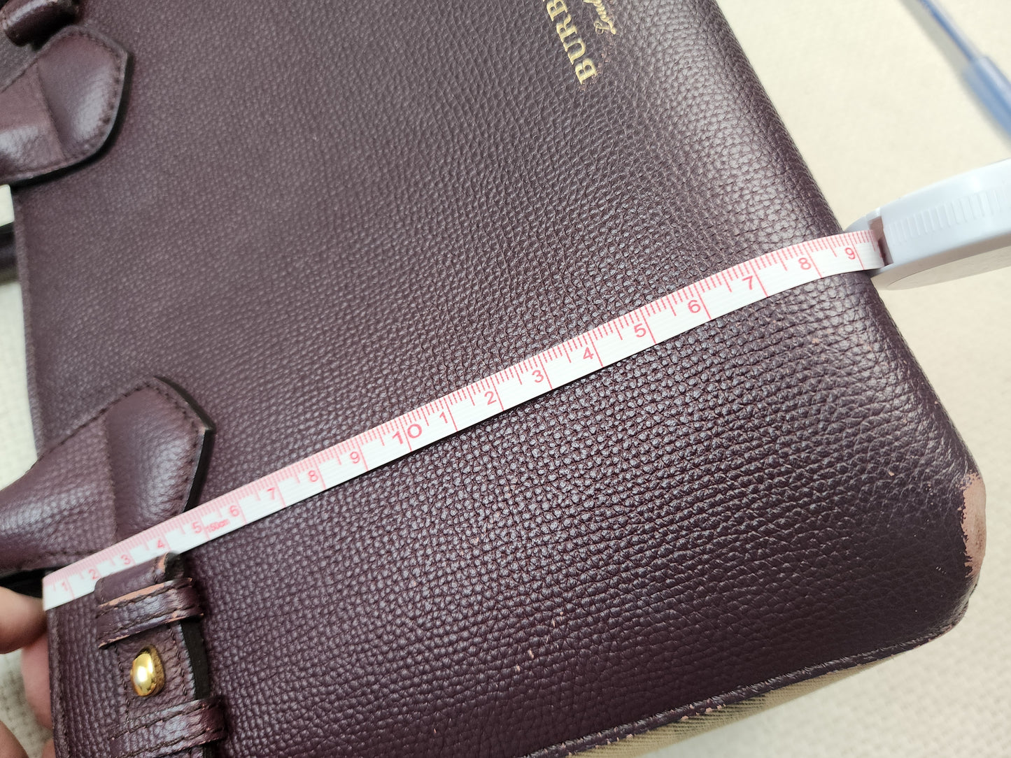 Burberry Burgundy Calfskin Banner Tote Small