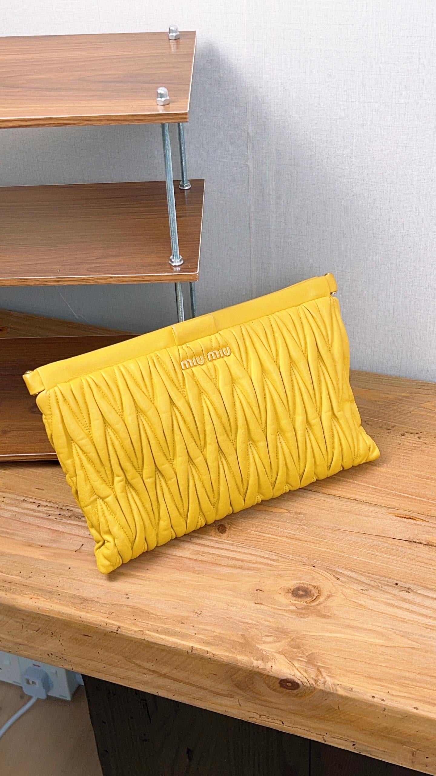 Miu Miu Yellow Matelasse Nappa Leather Clutch