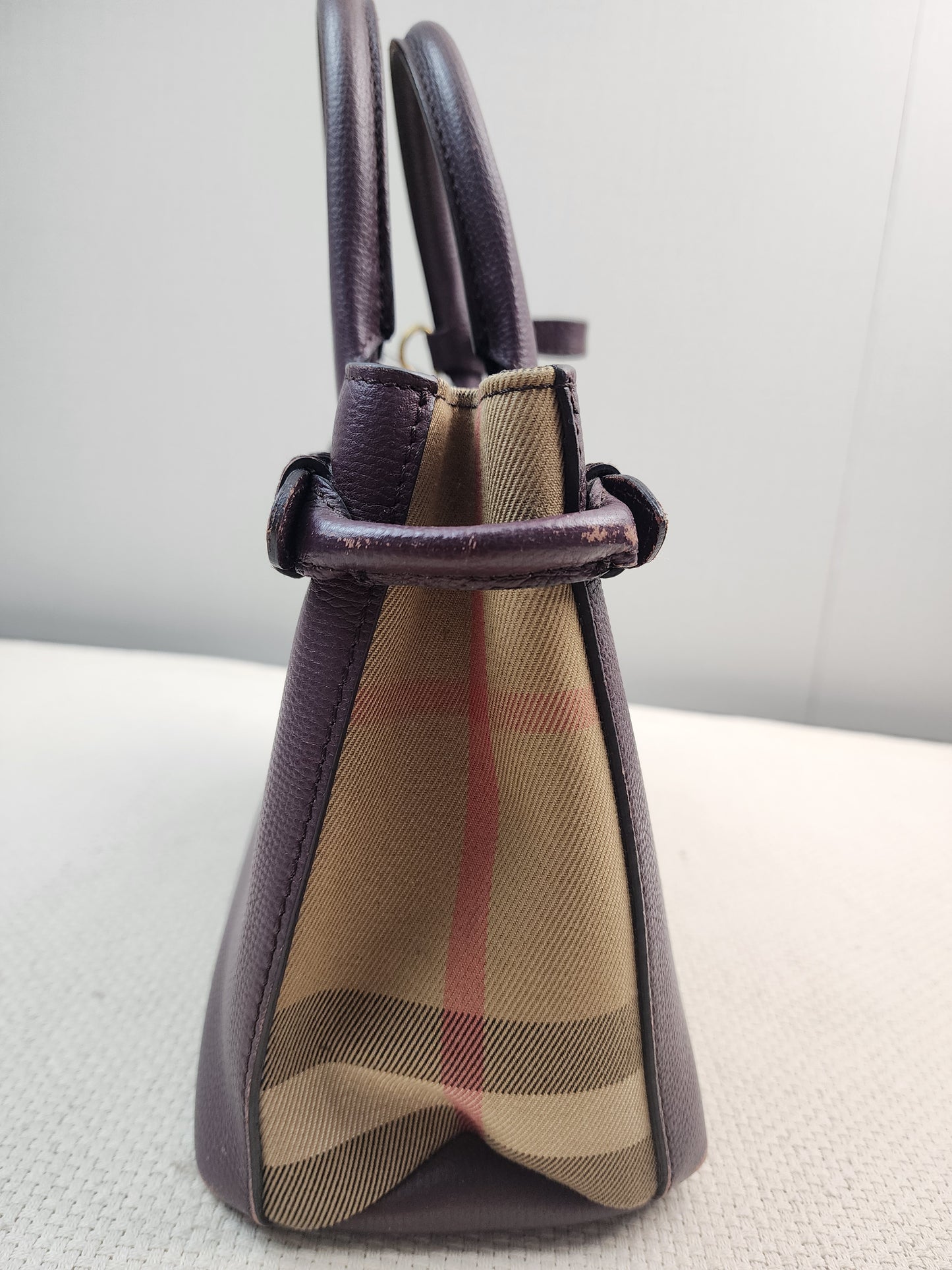 Burberry Burgundy Calfskin Banner Tote Small