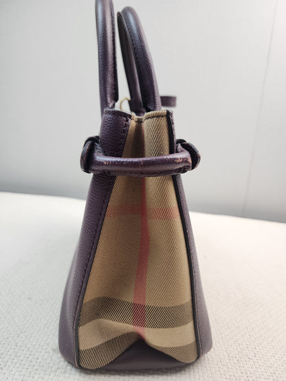 Burberry Burgundy Calfskin Banner Tote Small