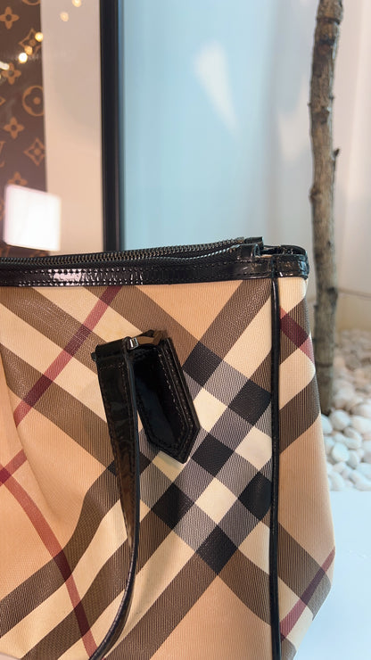 Burberry Nova Check Medium Mulberry Tote Bag