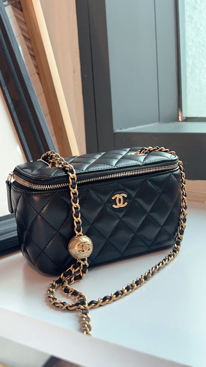 Chanel Black Lambskin Vanity in Pearl Crush