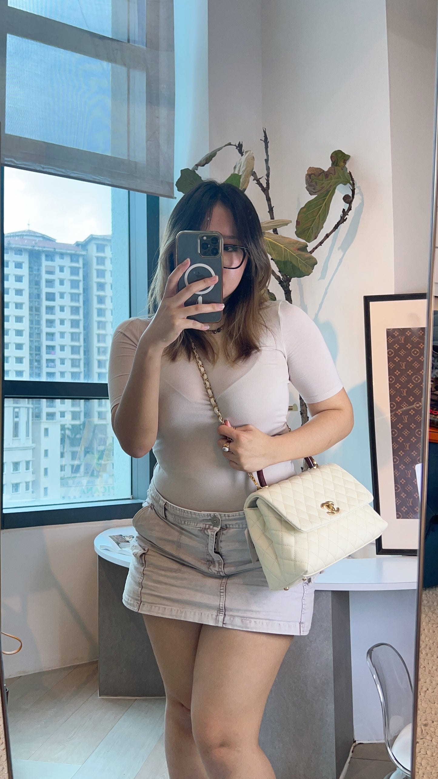 Chanel Ivory Medium Caviar Coco Handle GHW