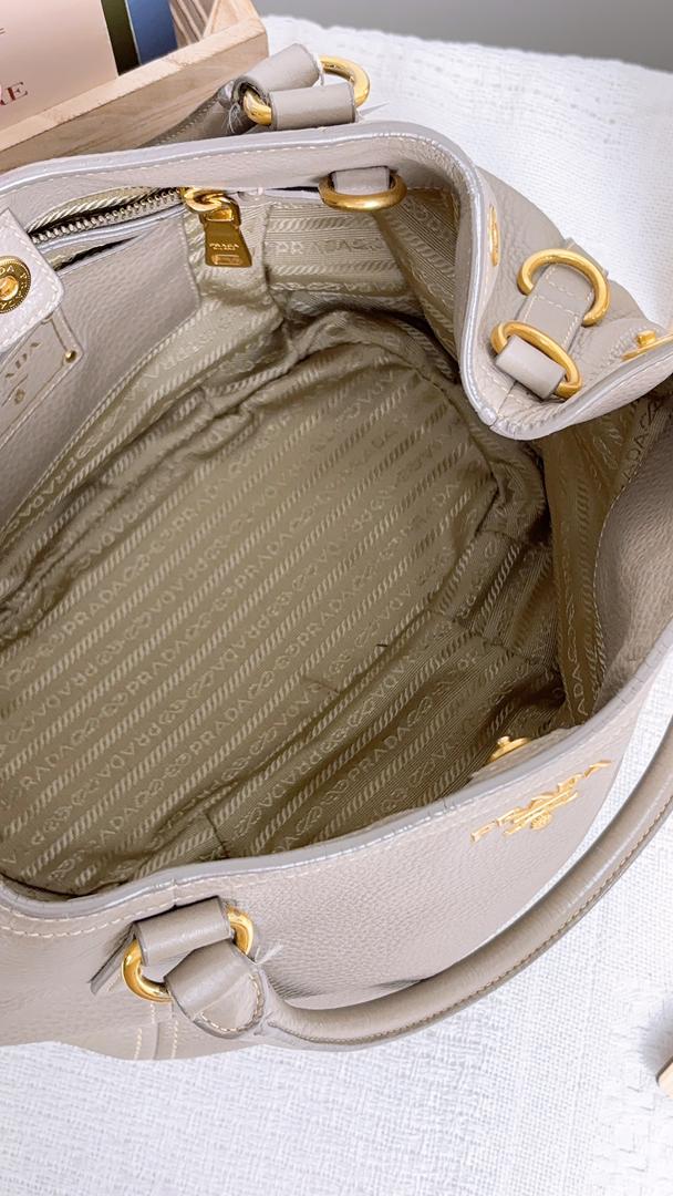 Prada Grey Leather Sacca 2 Manici Shoulder Tote Bag