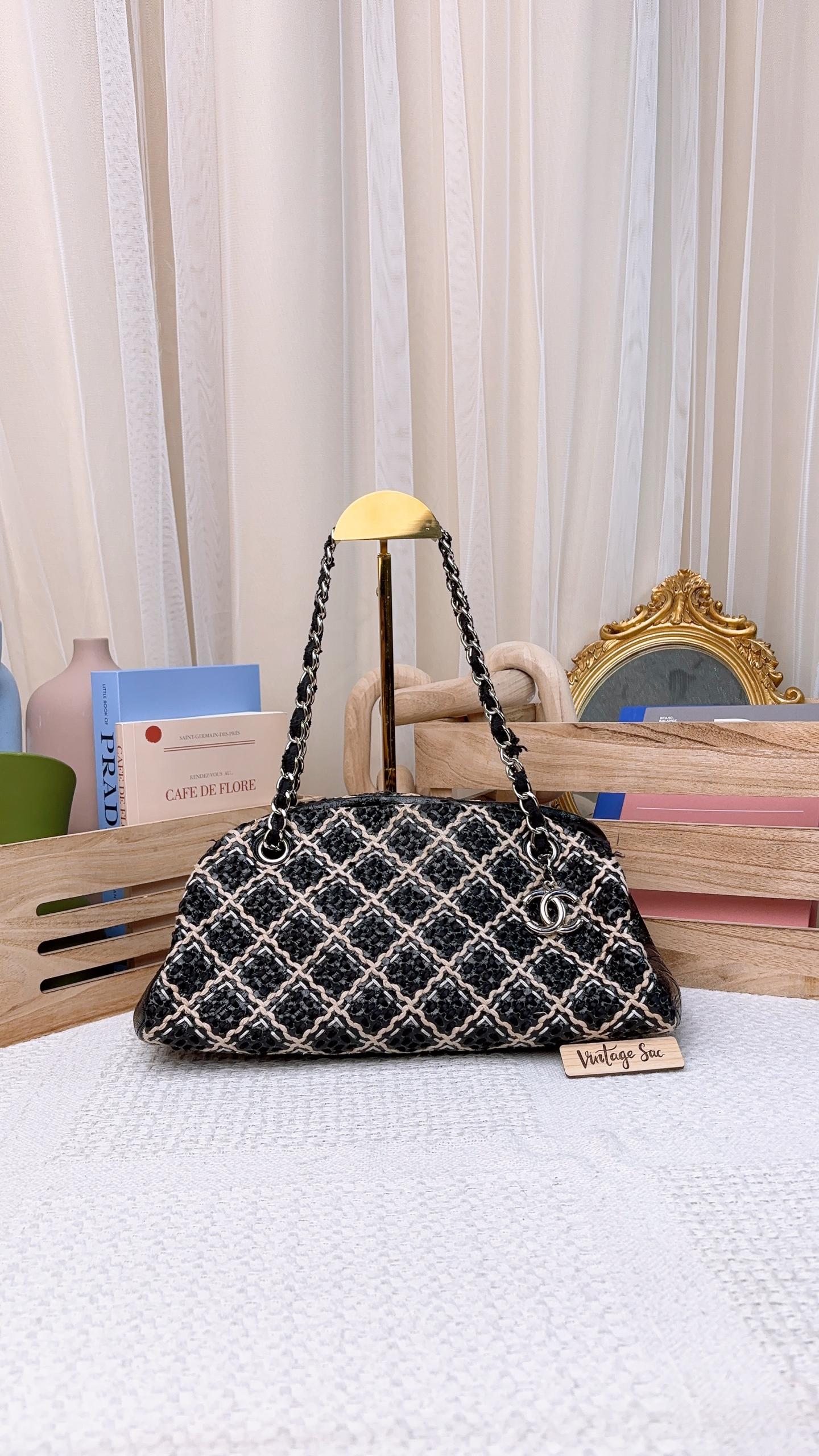 Chanel Black Glazed Calfskin Mademoiselle Bowling Bag (SHW)