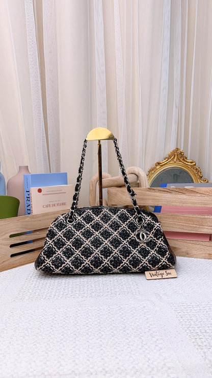 Chanel Black Glazed Calfskin Mademoiselle Bowling Bag (SHW)