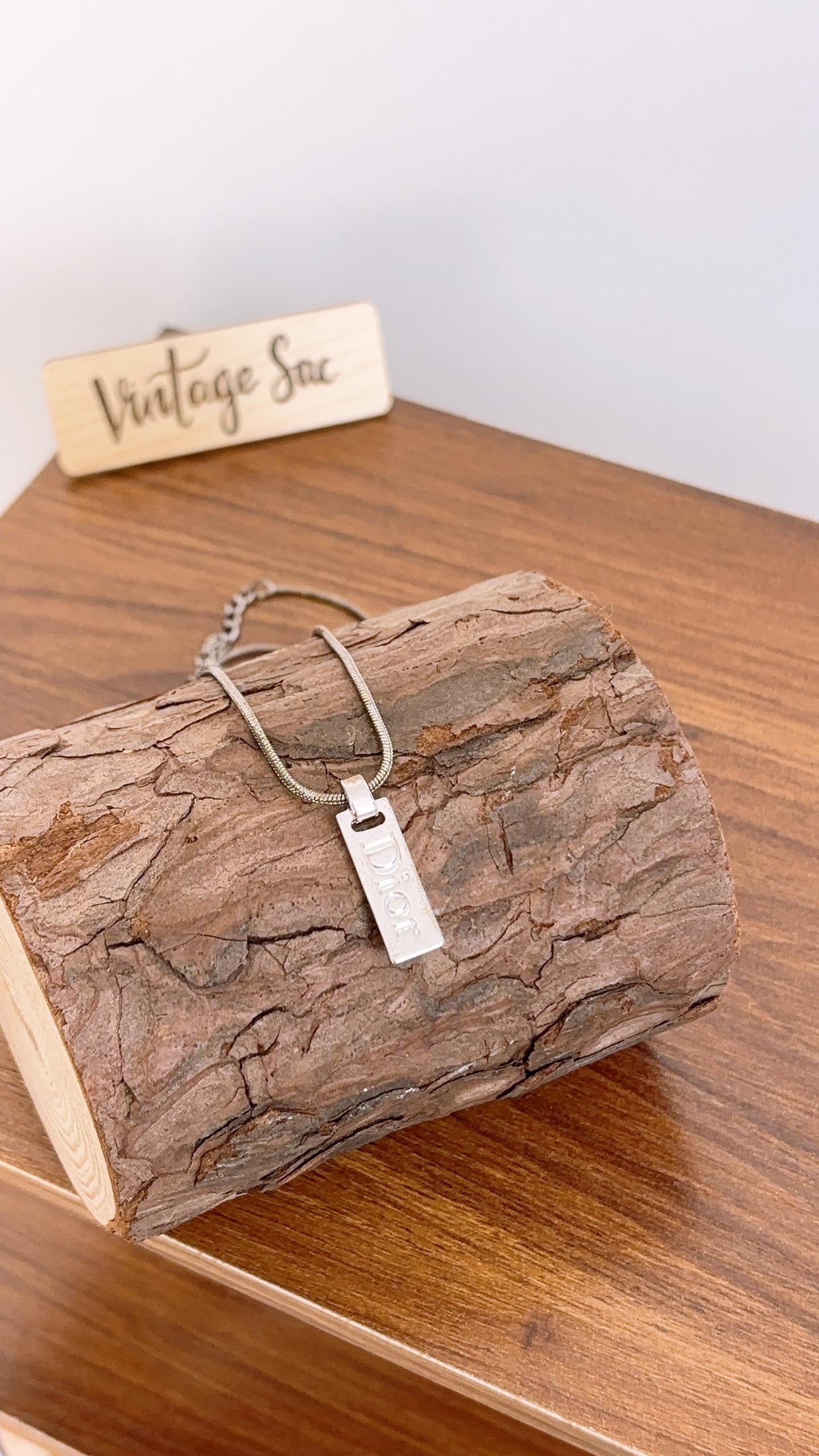 Dior Silver Logo Plate Necklace