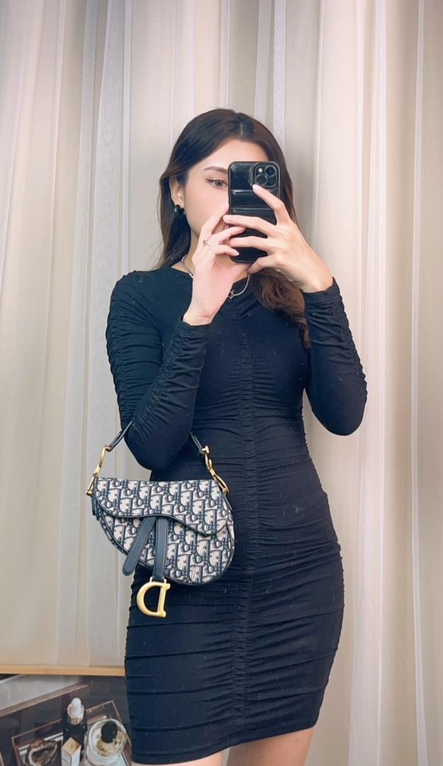 Dior Navy Oblique Mini Saddle With Strap