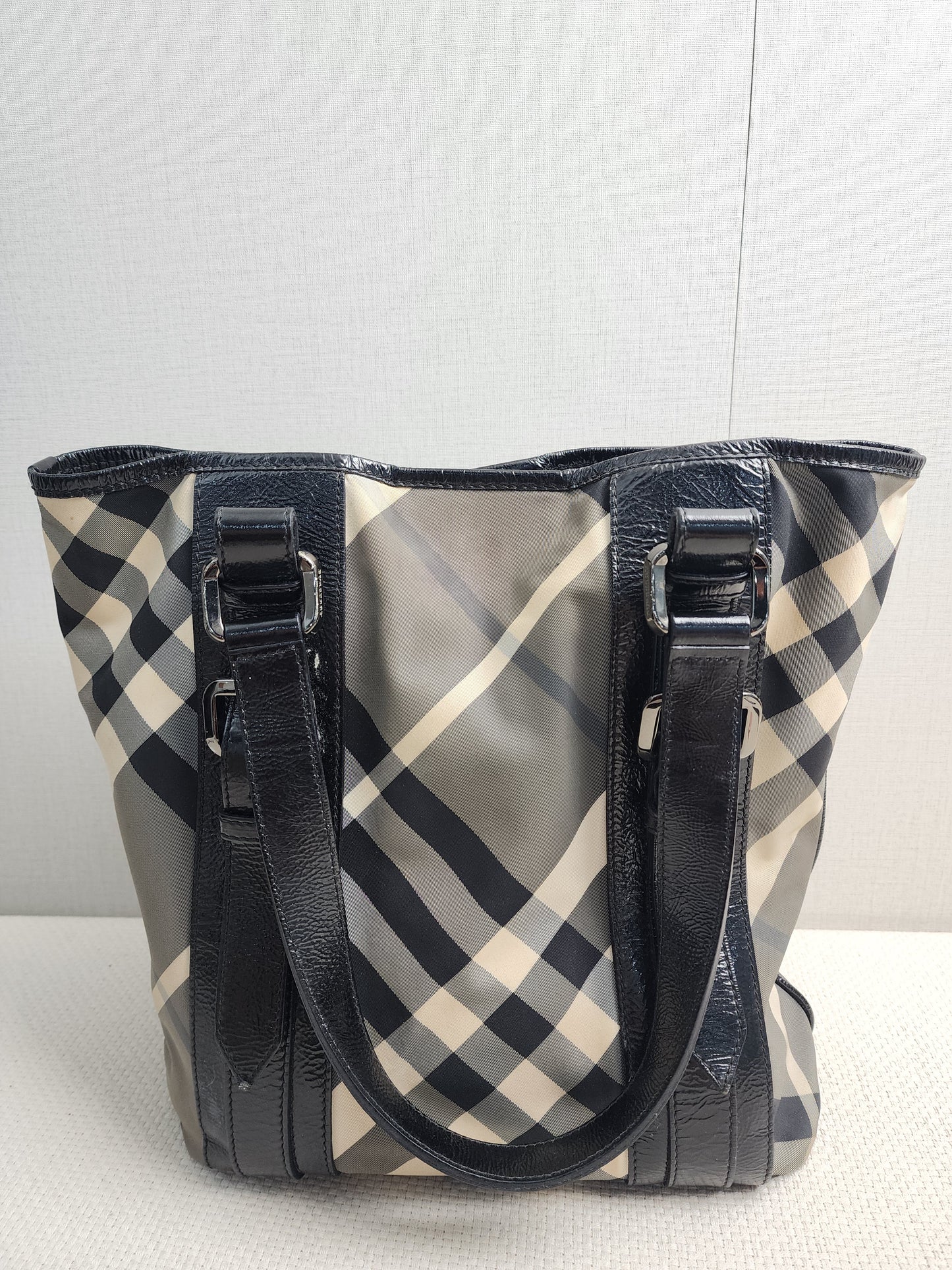 Burberry Black Nylon Beat Check Victoria Tote