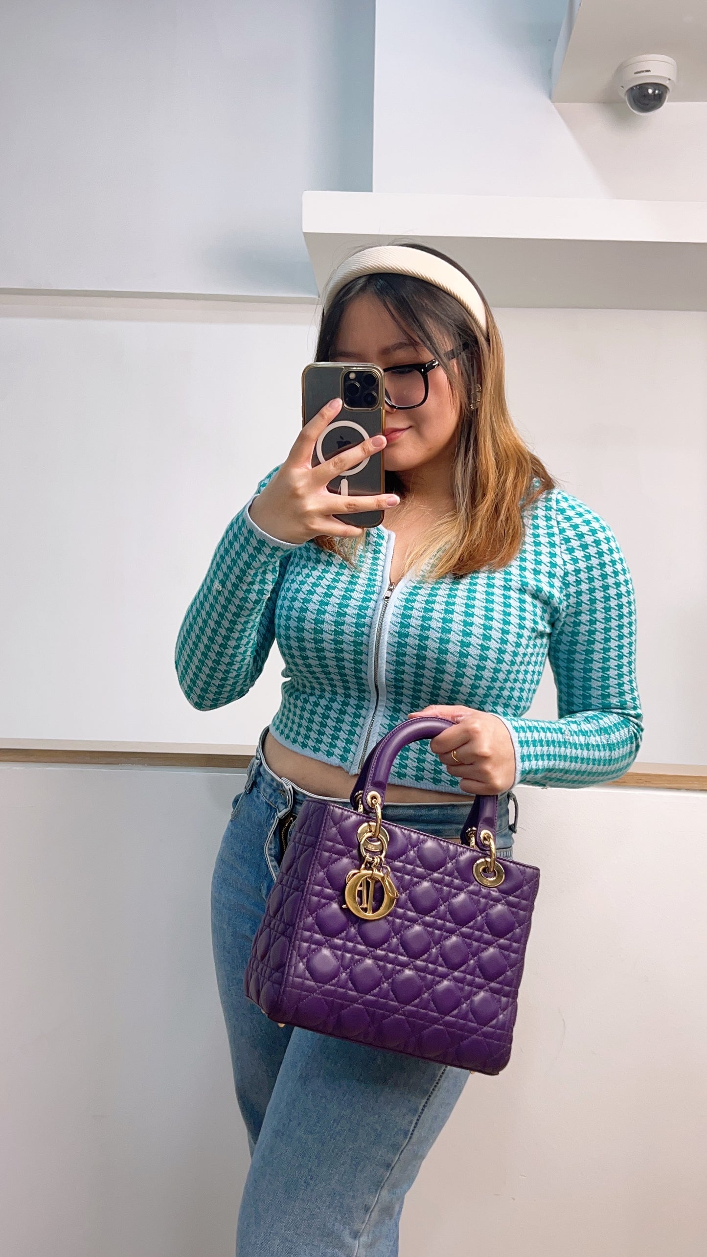 Dior Purple Lambskin Medium Lady Dior