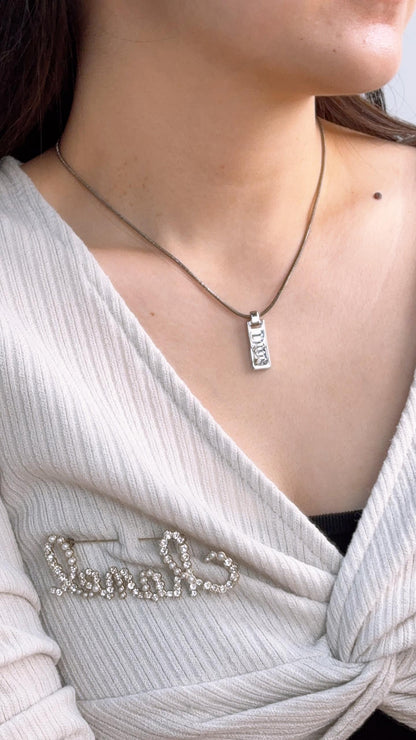 Chanel Light Gold Script Pearl Diamante Brooch