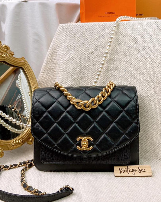 Chanel Black Caviar Calfskin Handle Flap Bag GHW