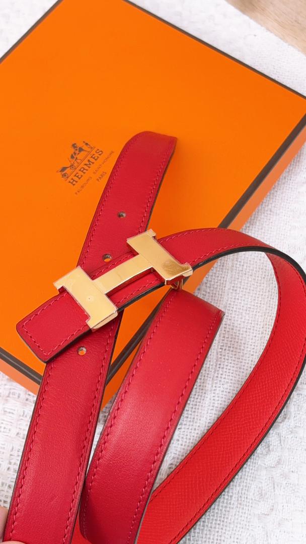 Hermes Red / Rose Jaipur Constance Reversible Belt 23mm