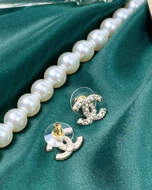 Chanel Light Gold Pearl CC Earrings