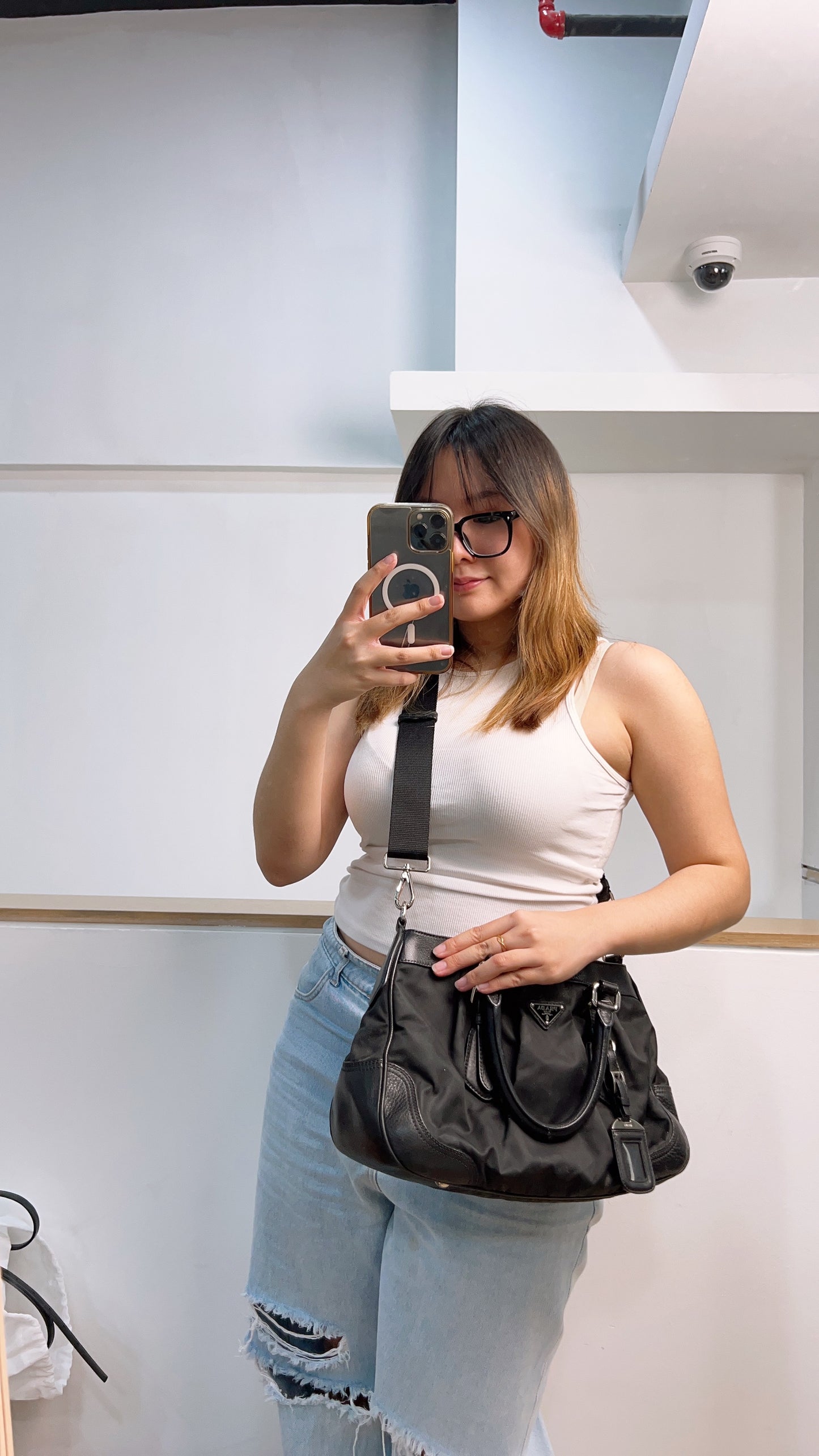 Prada Black Nylon / Leather Sling Tote