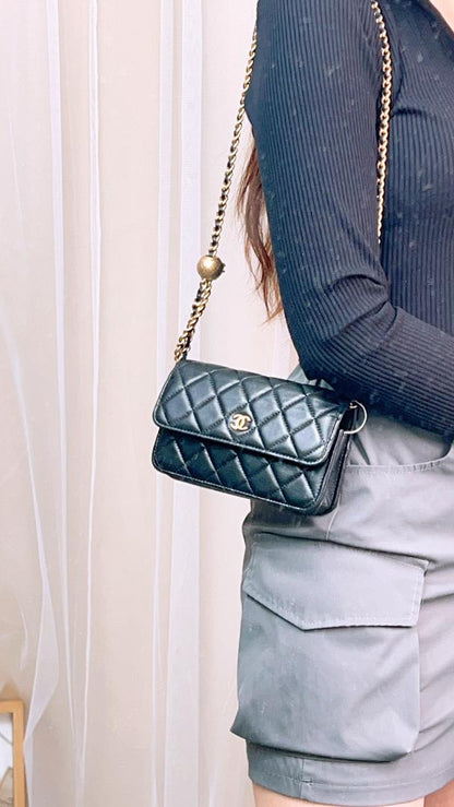 Chanel Black Mini Pearl Crush Woc (GHW)
