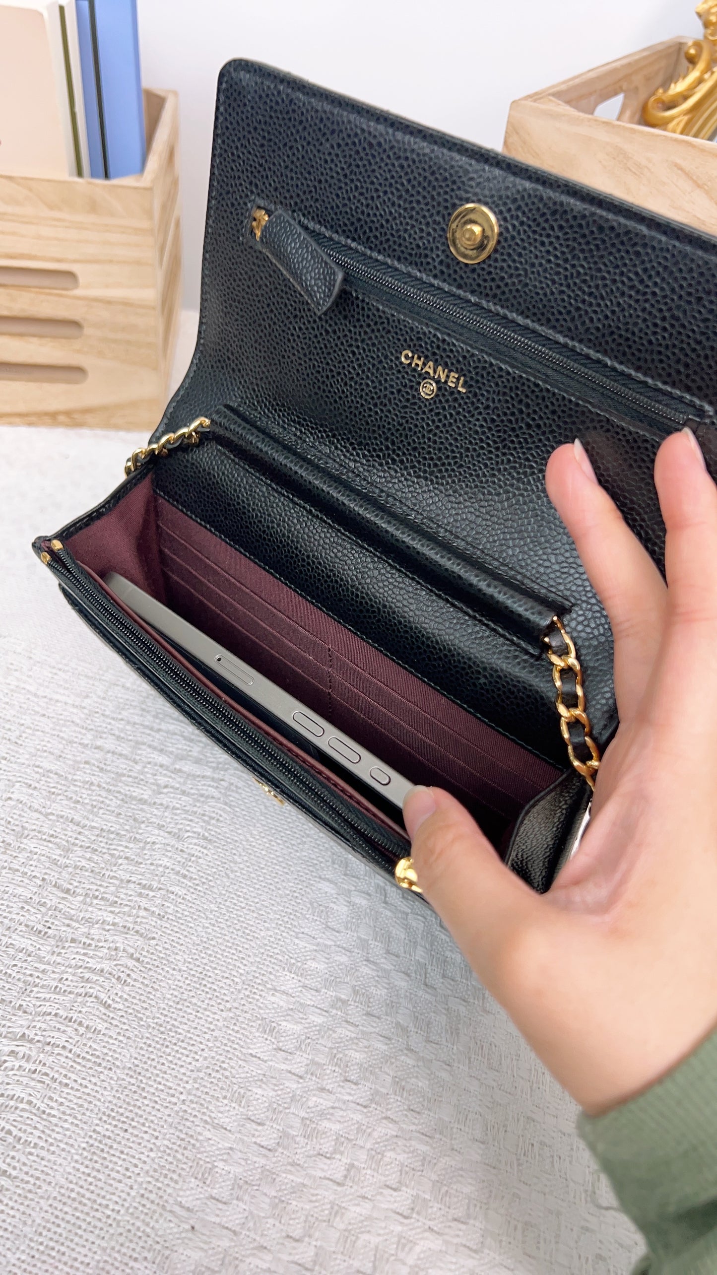 Chanel Black Caviar Classic WOC GHW