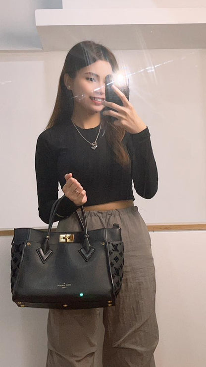 LV Black Calfskin On My Side MM