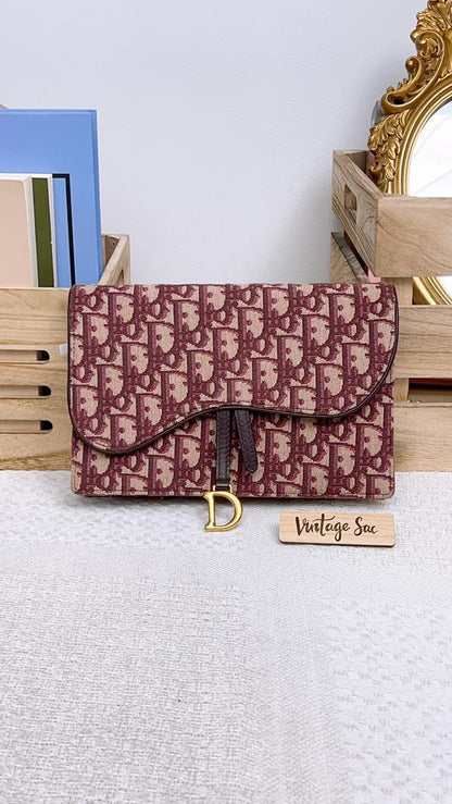 Dior Burgundy Oblique Canvas Saddle Woc