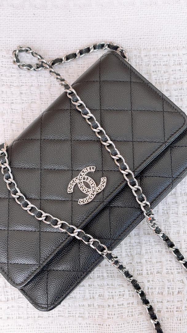 Chanel Black Caviar 24P Coco CC WOC (SHW)