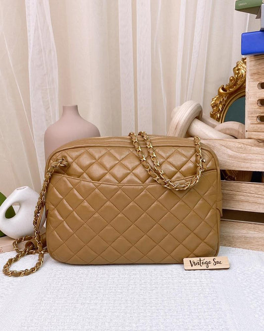 Chanel Caramel Lambskin Vintage Chain Shoulder Bag GHW