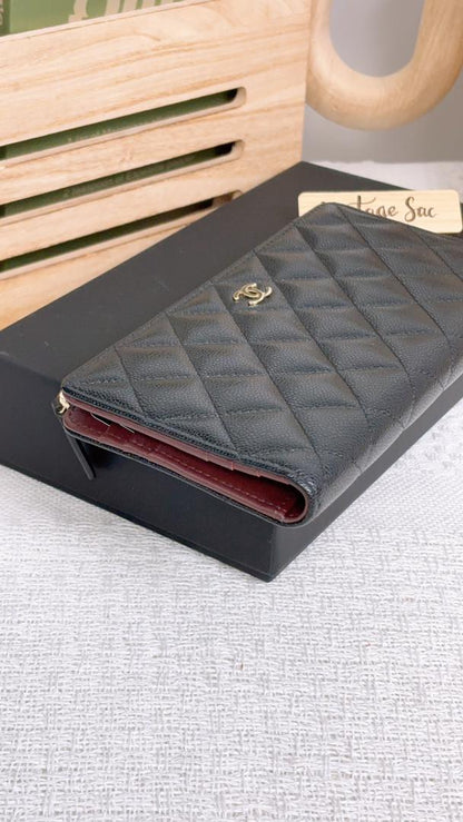 Chanel Black Caviar Bifold Long Flap Wallet  (LGHW)