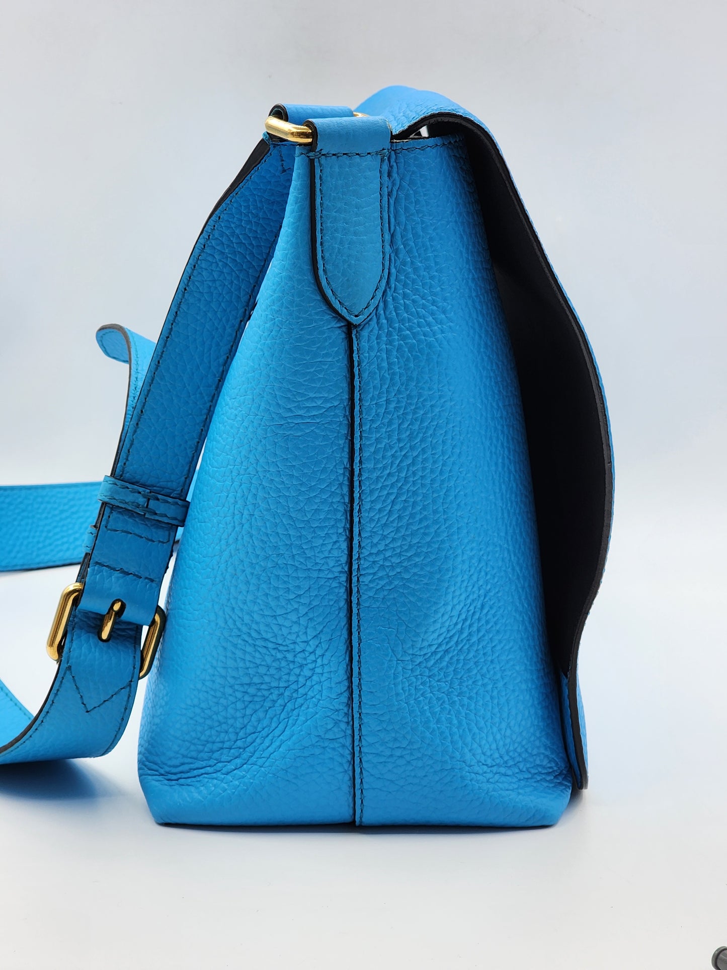 Burberry Blue Grain Calfskin Large Burleigh Messenger Bag