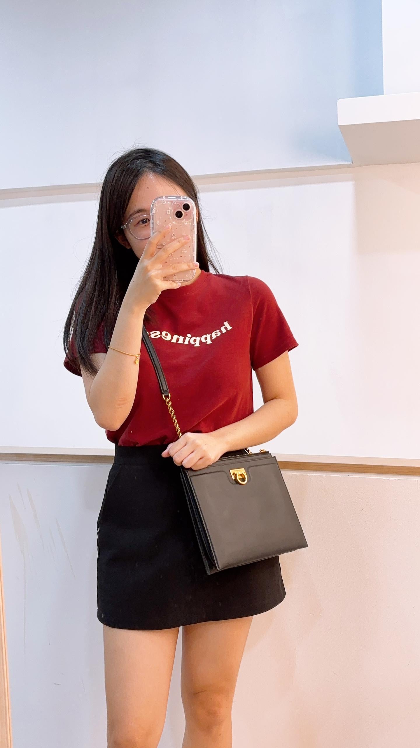 Salvatore Ferragamo Black Calfskin Trifolio Clutch with Strap