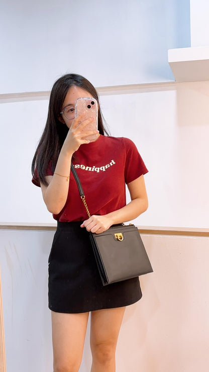 Salvatore Ferragamo Black Calfskin Trifolio Clutch with Strap