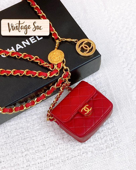 Chanel Gold Red Medallion Layered Belt Chain with Mini Bag