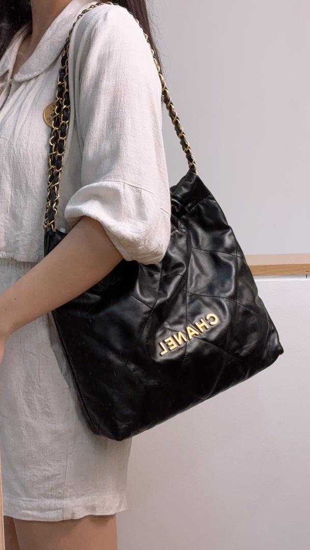 Chanel Black Calfskin Small 22 Bag (GHW)