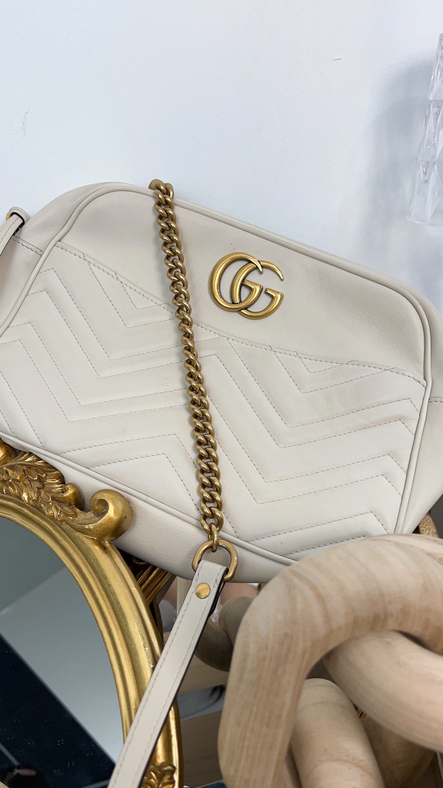 White Calfskin Medium Marmont Camera Bag GHW