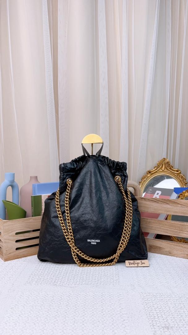 Balenciaga Black Calfskin Medium Crush Tote (GHW)