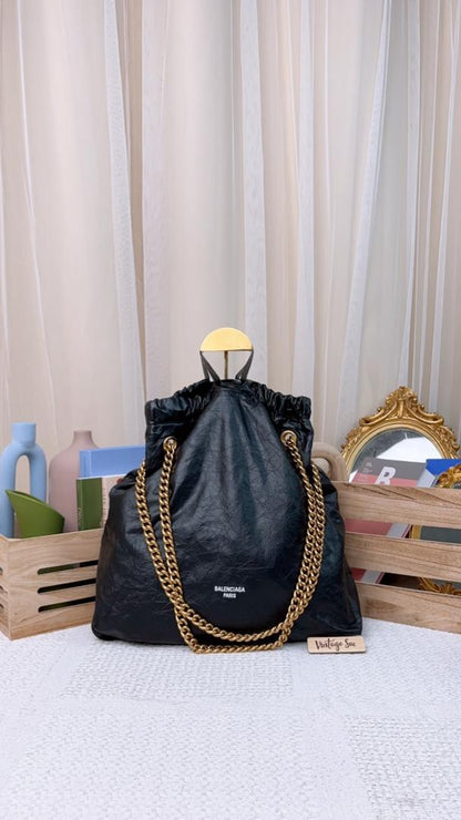 Balenciaga Black Calfskin Medium Crush Tote (GHW)