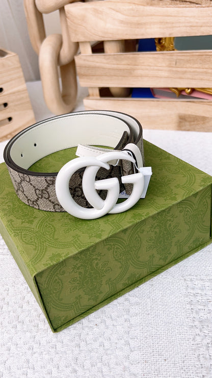 Gucci White GG Marmont Belt