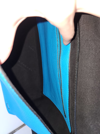 Burberry Blue Grain Calfskin Large Burleigh Messenger Bag