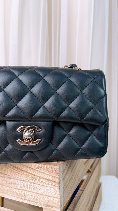 Chanel Black Lambskin Classic Mini Rectangular LGHW