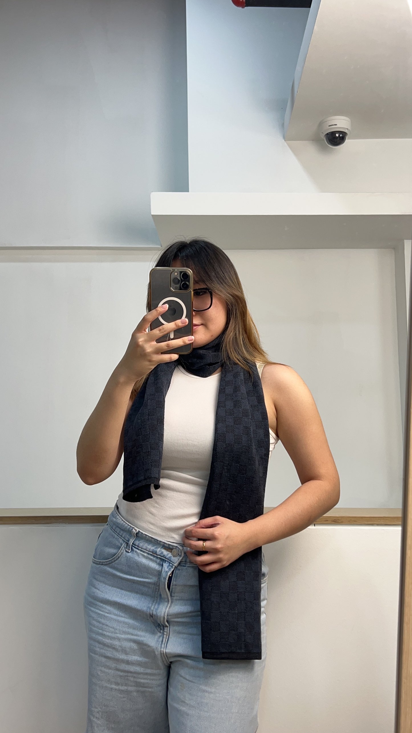 LV Damier Ebene Cabatt Wool Scarf