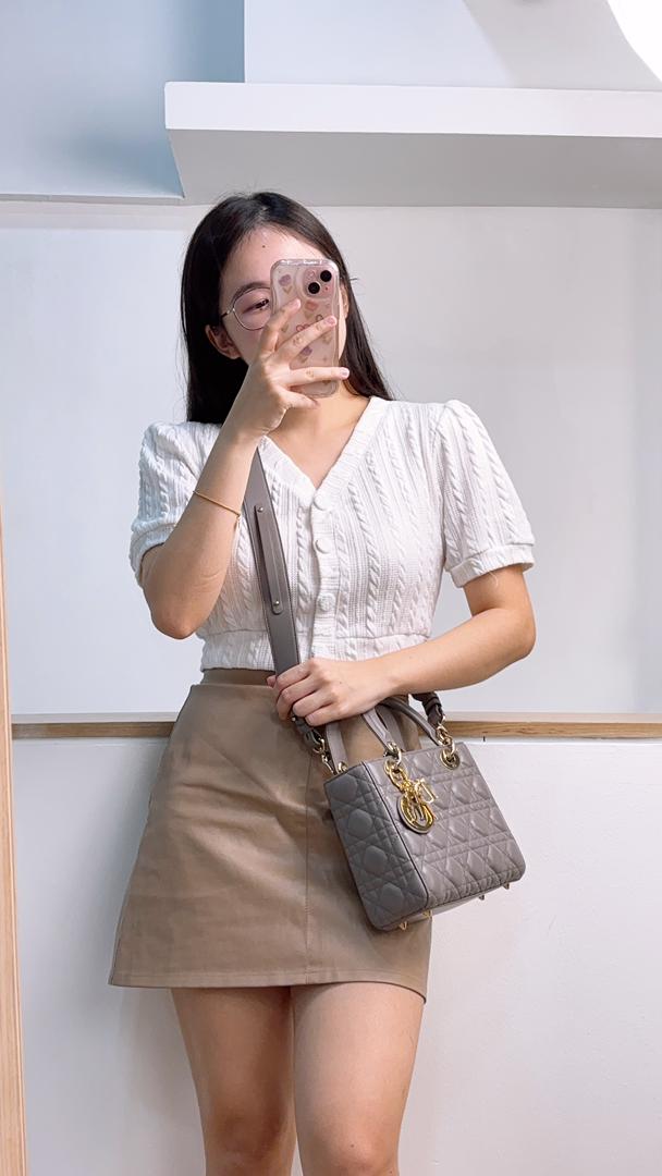 Dior Grey Lambskin Small Lady D (GHW)